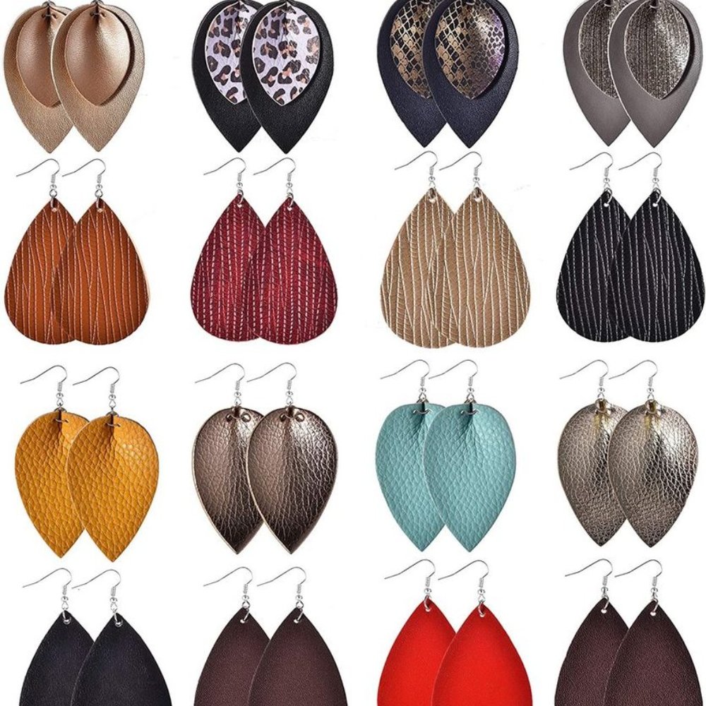 16-20 Pairs Leather Earring for Women Teardrop Leo